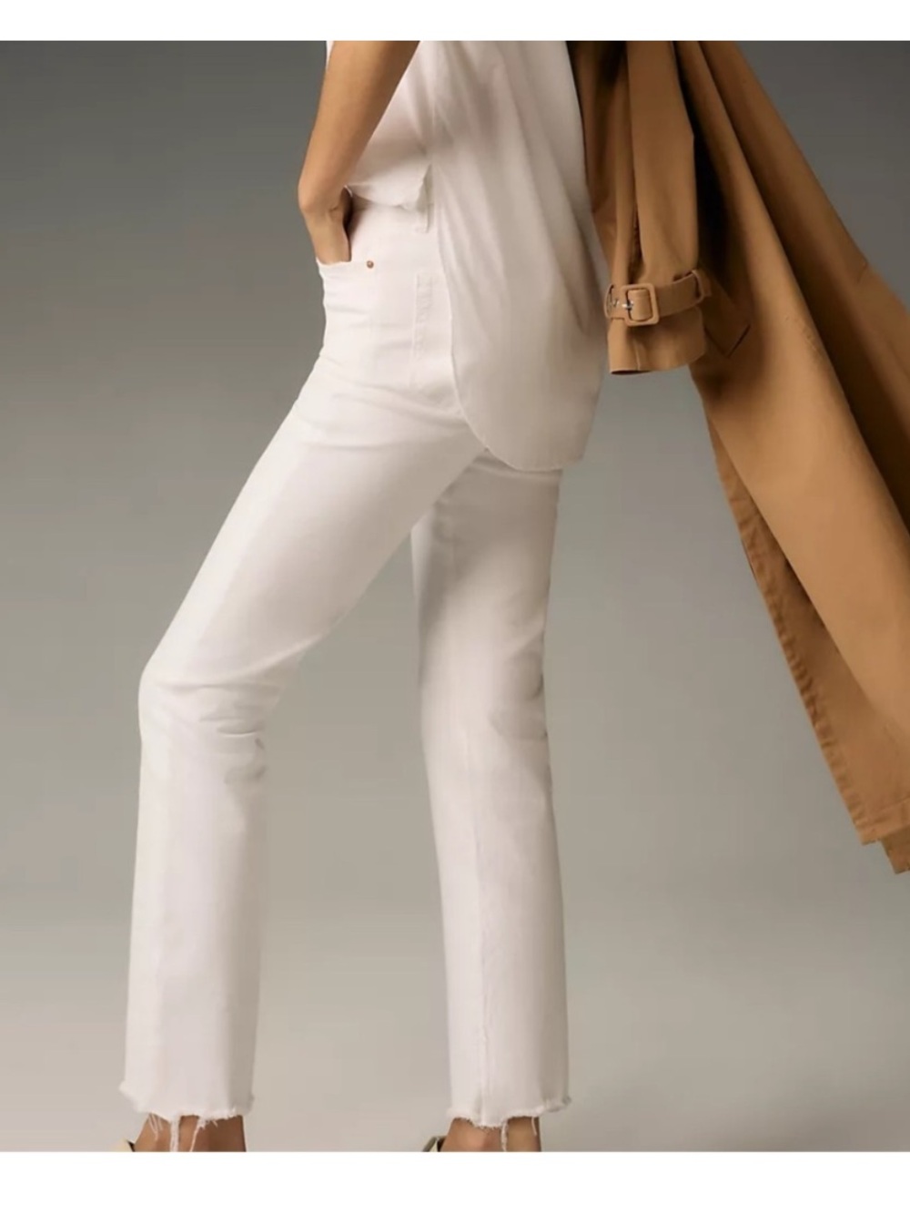 PAIGE Jeans Cindy Straight in White Noise Cream Grand Hem  25